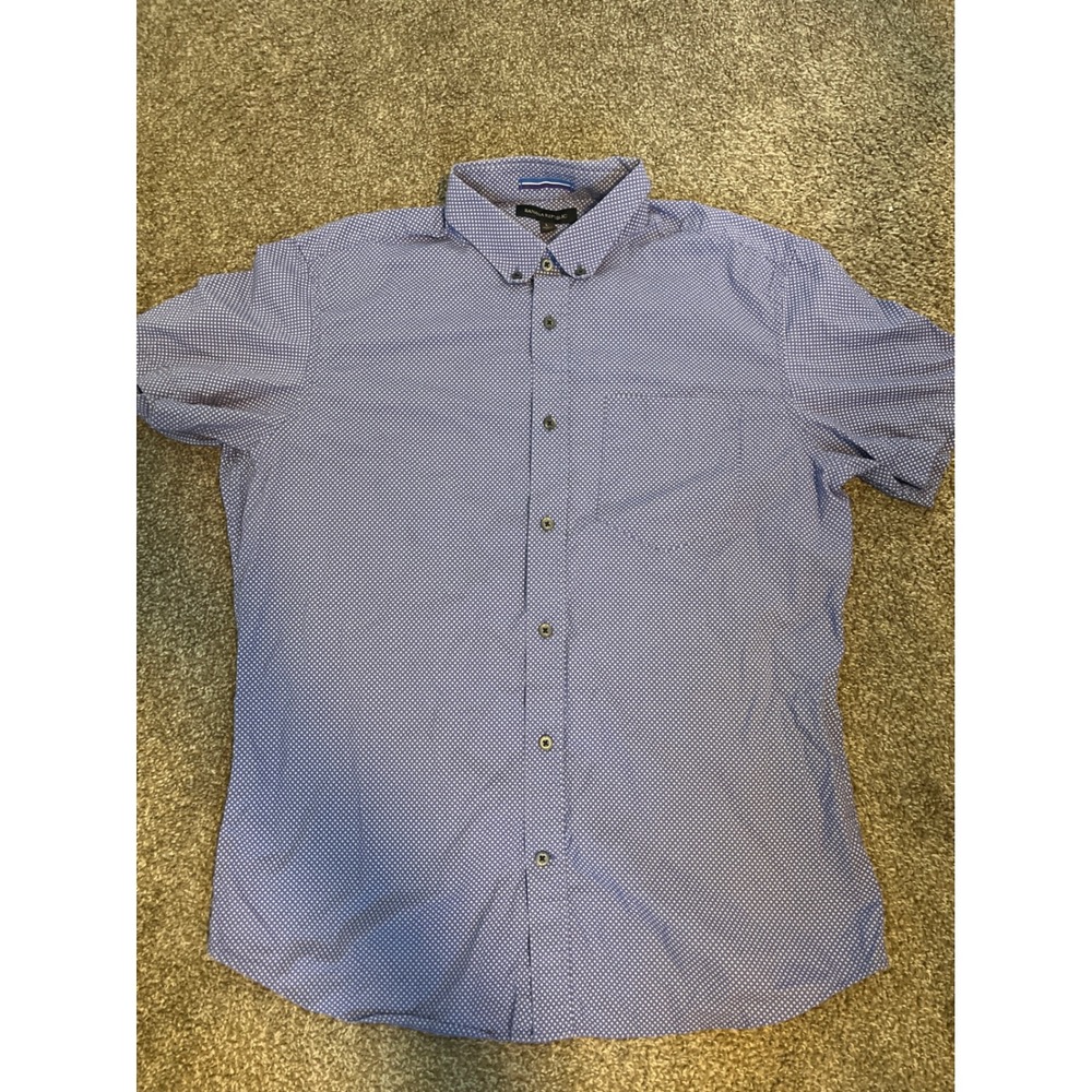 Banana Republic Mens Blue Geometric Print Short Sleeve Button Down Shirt L